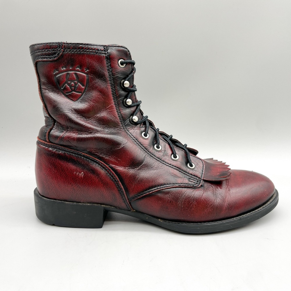 Ariat Womens 8B Heritage Lacer Kiltie Western Lace Up Boots Black Cherry Leather